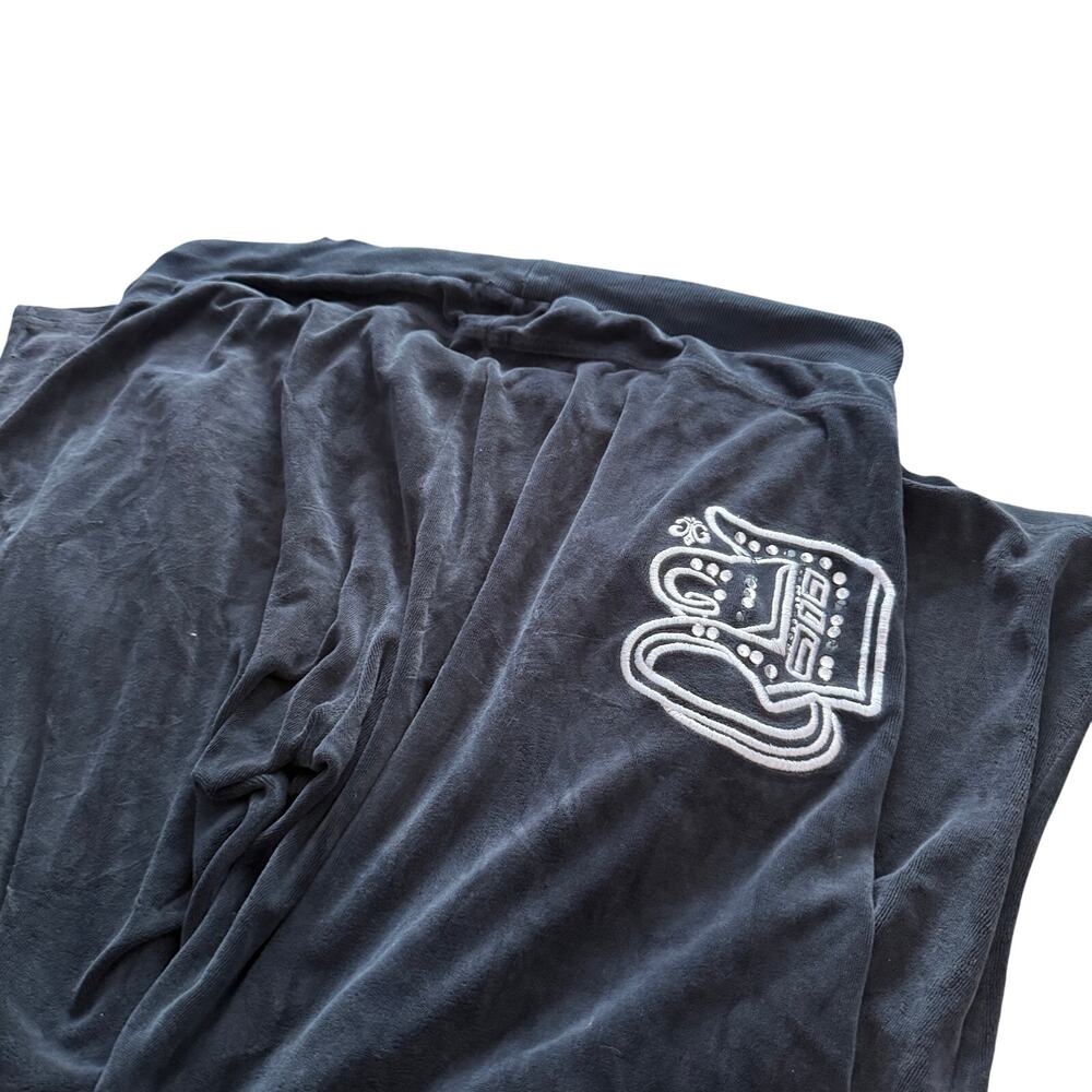 Dereon Black Velour Sweatpants Size XL Y2K Embroidered Logo Wide Leg Pants